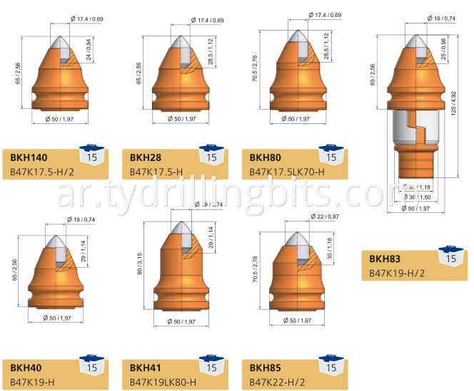 نصائح ناضحة B47K22H TUNGSTEN CARBIDE قطع البتات الأسنان من أجل الخندق